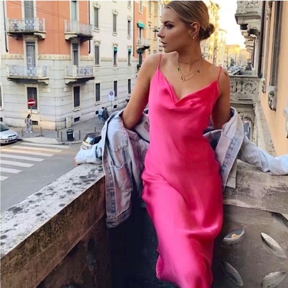 💖 ZARA Bloggers Fav Satin Draped-Neck Midi/Maxi Dress. Size LG. Excellent Cond! - Picture 4 of 16